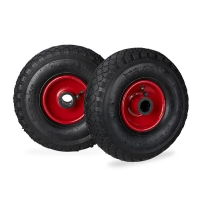 Image de Relaxdays roue de brouette caoutchouc 100 kg, lot 2, rechange, pour axe 25 mm, 3.00 4, noir rouge