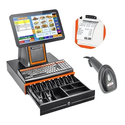 Image de LSZMXI caisse enregistreuse Intelligente avec imprimante Thermique, écran Tactile 15,6 Pouces, Clavier de 101 Touches, Terminal Point Vente Scanner Portable, Tiroir en Black set