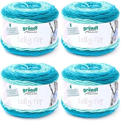 Image de Gründl Fil à Crocheter et Tricoter Lolly Pop (Fil Universel 100% polyacrylique Lavable Semblable de la Laine, 150 g / 240 m, Taille des Aiguilles : 5 6, 4 x g), 24 10 cm