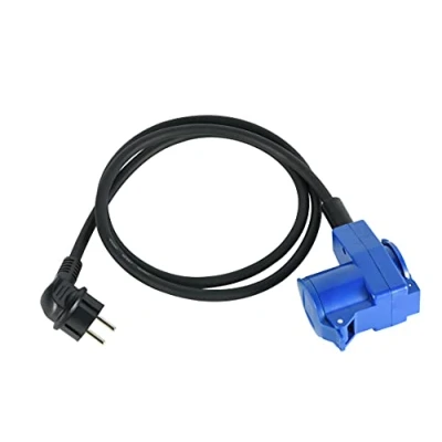 Image de Electraline 55092 câble Adaptateur de Camping 1,5 m/rallonge, fiche et raccord coudé CEE avec Prise Schuko, en Caoutchouc H07RN F 3G1.5, pour Une Utilisation extérieur IP44, Noir