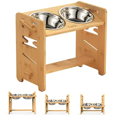 Image de Vantic Gamelles Chien Surelevee, Porte Gamelle pour Chiens Moyen et Grand réglable, Durable Bambou Support Surélevée avec 2 Bols en Acier Inoxydable Pieds antidérapants