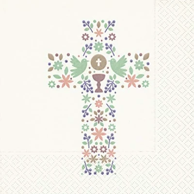 Image de Lot de 20 serviettes Thème religieux Motif en croix Pour communion/confirmation/baptême 33 x cm