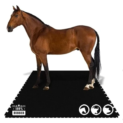 Image de KARAT Puzzle Tapis d&#039;écurie en caoutchouc 182 x 122 cm imperméable avec drainage pour écurie, boîte à chevaux, paddock chevaux Pontiac (interverrouillage des