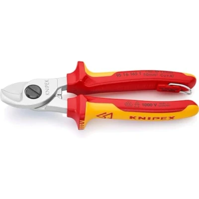 Image de Knipex Coupe câbles chromée, isolées avec gaines bi matière, homologuées VDE ; œillet de fixation isolé intégré pour d&#039;un dispositif antichute 165 mm 95 16 T