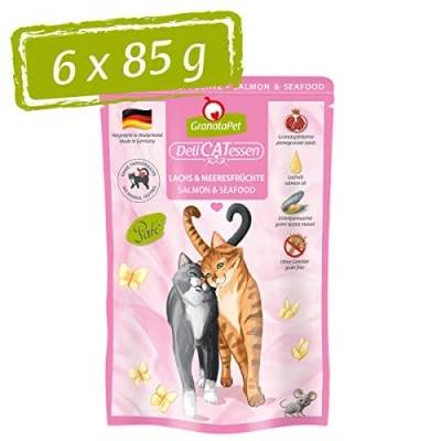 Image de GranataPet Delicatessen Lot de 6 boîtes 85 g Nourriture Humide au Saumon et Fruits mer pour Chats gourmets sans céréales sucres ajoutés