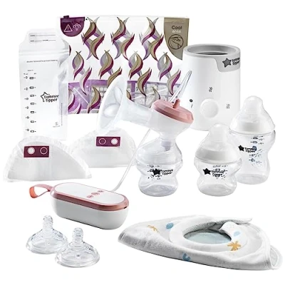 Image de Tommee Tippee Kit complet d&#039;allaitement, tire lait électrique simple, chauffe biberons, coussinets d&#039;allaitement et sacs de stockage
