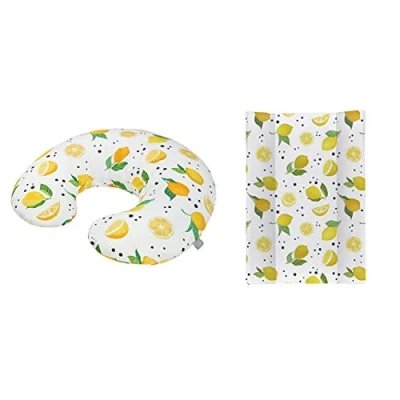 Image de Rotho Babydesign Ensemble Coussin d&#039;Allaitement Mini, 180 x 33 cm, Matelas à Langer avec Cales Inclus, 70 50 Dès 0 Mois, Lemon Chill