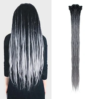 Image de Dsoar 24 Pouces Ombre Dreadlocks Extensions pour Femmes/Hommes 10 Brins Dreads Synthétiques Main Crochet Tressage Cheveux Jamaïque Reggae Locs (Ombre Noir et Gris Argent)