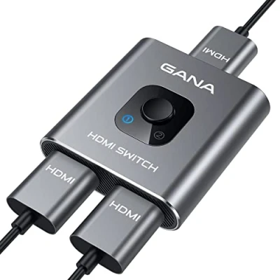 Image de Switch HDMI 4K 60Hz, GANA Aluminum Splitter Bi Direction Commutateur Manuel,2 Entrées à 1 Sortie ou Entrée 2 Sorties Sélecteur Compatible avec PS5 PS4 Xbox Blu Ray PC