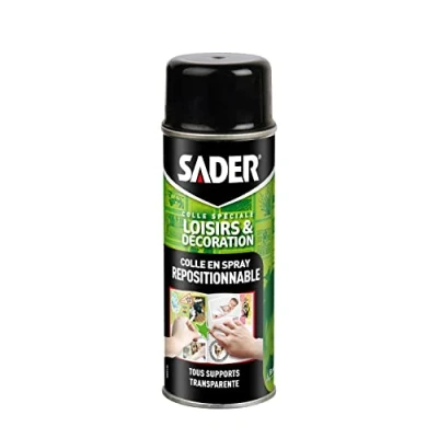 Image de Sader Colle en Spray Repositionnable pour Loisirs et Décoration Tous Supports Collage de Photos, Posters, Pochoirs, Patchwork Transparente Sans Traces Bombe Aérosol 200ml