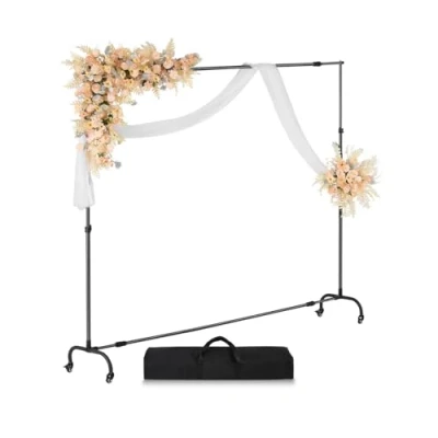 Image de VEVOR Support Toile de Fond 213 x 300 cm, Kit Photo Réglable, en Acier au Carbone, Portable, Mobile avec roulettes, pour Écran Projection Mariage Studio Photographie Exposition