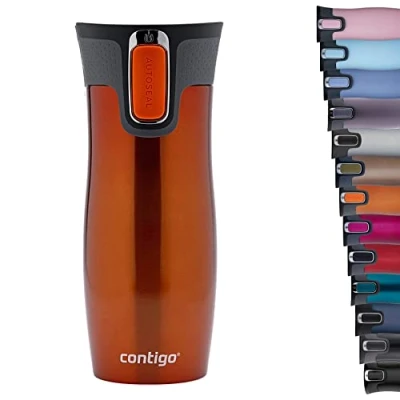 Image de Contigo West Loop Autoseal Travel, Thermique en acier inoxydable, Fiole à vide, Gobelet étanche, Tasse café avec couvercle facile nettoyer sans BPA, Mandarine, 470 ml