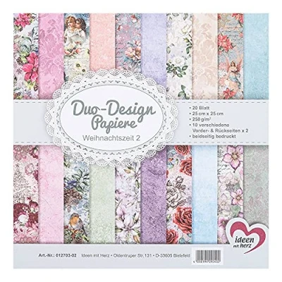 Image de Ideen mit Herz Duo design Lot de 20 feuilles Papier bricolage 25 x cm 250 g/m² Imprimé des deux côtés à motif Idéal pour le scrapbooking (période Noël 02)