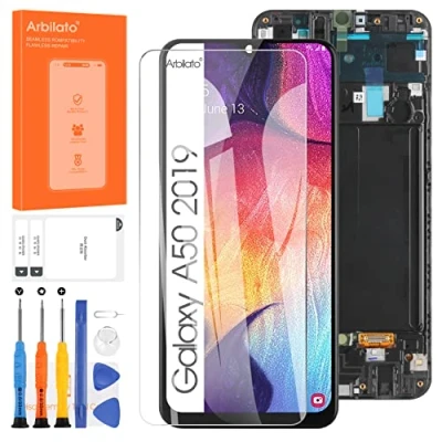 Image de Écran OLED pour Samsung Galaxy A50 2019 de remplacement A505 LCD SM A505F, A505G, A505W tactile Digitizer Assemblée Pièces réparation avec cadre (Support)
