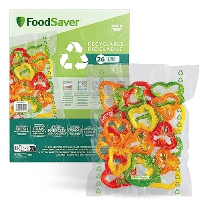 Image de FoodSaver sacs d’emballage sous vide alimentaires recyclables et réutilisables Conservent la fraîcheur de vos aliments jusqu’à 5 fois plus longtemps Sans BPA 26 (28cm x 35cm ; 3,78l)