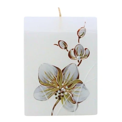 Image de bougie de qualité supérieure Avec orchidée Voile Blanc et fleur claire Dimensions (L x l H) : environ 9 5 12 cm