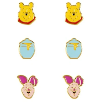 Image de Disney Winnie l&#039;ourson SF00469YL Ensemble de boucles d&#039;oreilles Trio Jaune, rose et bleu, taille unique, Laiton, Pas gemme