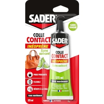 Image de Sader Colle Contact Type Néoprène Sans Solvant et Odeur Extra Forte Tous Matériaux Intérieur Extérieur Sous Abri Prise Immédiate Translucide Tube 125 ml
