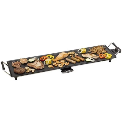Image de Bestron Plancha électrique, Barbecue electrique XXL avec revêtement anti adhésif, Gril de table pouvant jusqu&#039;à 8 personnes, Surface cuisson extra longue, Couleur: noir