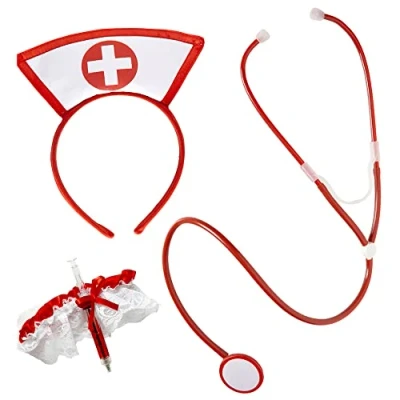 Image de Widmann 9864Y Ensemble de déguisement d&#039;infirmière comprenant un bandeau, une jarretière avec dentelle et stéthoscope, pour le carnaval ou les fêtes à thème