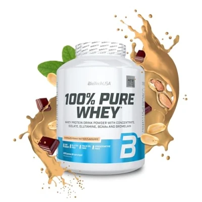 Image de BioTechUSA 100% Pure Whey Poudre de protéines avec BCAA et Glutamine sans gluten, huile palme 21g par portion, 2.27 kg, Chocolat Beurre d&#039;arachide