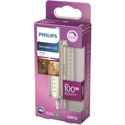 Image de Philips ampoule LED Crayon R7S 100W Blanc Neutre, Compatible Variateur, Verre