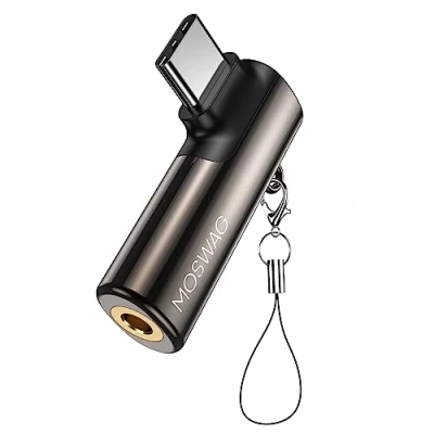 Image de MOSWAG Adaptateur USB C Jack,Le Coin Droit Écouteur Audio DAC Compatible avec Galaxy S23 S22 S21 Ultra S20 FE A53 Note 20 Pixel 7 Pro 6a Xiaomi 11T Lenovo Tab P11 iPad M2