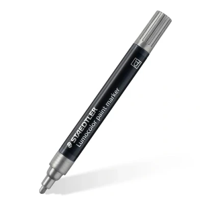 Image de STAEDTLER Lumocolor 349 81 Boîte de 10 marqueurs à peinture acrylique Largeur trait 2,4 mm Argenté