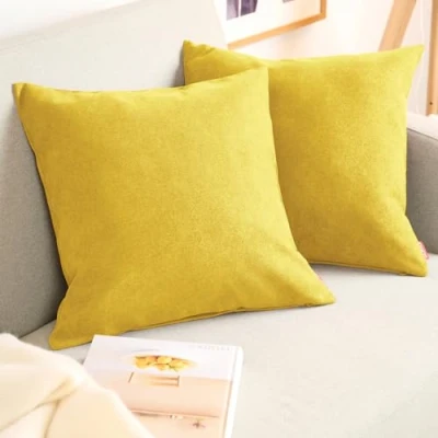 Image de Blumtal Lot de 2 Housses Coussins 60x60 Jaune en Chenille douillettes avec Fermeture éclair cachée, certifiée Oekotex, pour décoration et canapé