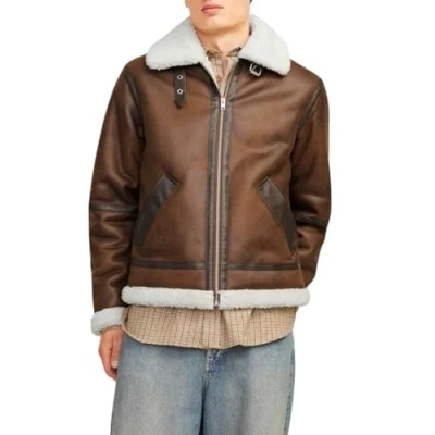 Image de Jack &amp; Jones Jorcole Aviator Jacket Veste en similicuir, Homme, Taille: Medium, Chocolate brown