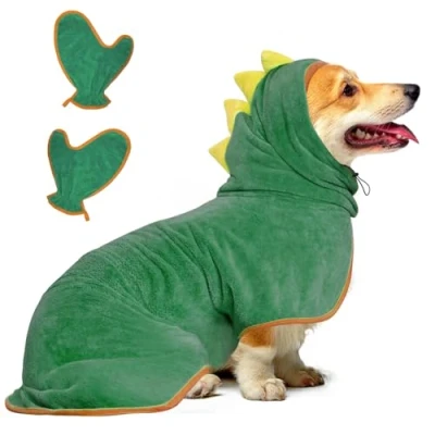Image de Bibykivn Peignoir pour Chien en Microfibre, Serviette Chien,Manteau de Séchage Rapide Absorbant avec Scratch Réglable Pyjama, Animaux Compagnie et Chats (Green, S)
