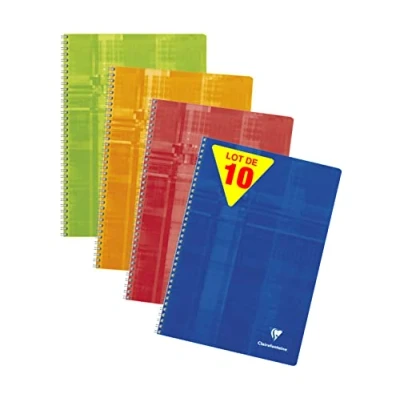 Image de Clairefontaine 81444Cpack Lot de 10 Cahiers à Spirale A4 21x29,7 cm 100 Pages Quadrillées 4x4 Papier Blanc 90 g Couverture Carte Pelliculée Couleurs Aléatoires