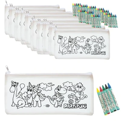 Image de Partituki 10 Étuis à Colorier pour Enfants et Ensembles de 5 Cires Crayons Colorées Avec Certificat CE Non toxicité. Détails les Fêtes d&#039;Anniversaire des