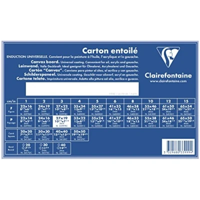 Image de Clairefontaine 33999C Un carton à peindre avec enduction blanche 27x19 cm (format 3P paysage), épaisseur 3mm, toilé blanc