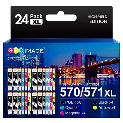 Image de GPC Image Compatible Cartouches d&#039;encre Remplacement pour Canon 570 XL 571 PIXMA MG5750 TS5050 MG5753 MG6850 MG6852 TS5055 TS6050 TS6051 (PGBK Noir Cyan Magenta Jaune, 24 Pack)