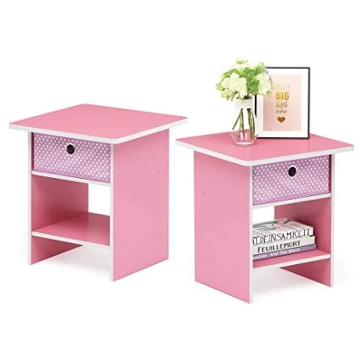Image de Furinno Bin Drawer Storage 2 Pack Dario Étagère de Rangement Chevet/Table Nuit avec Tiroir Poubelle, Rose Clair, ensemble 2, Bois Composite, One Size
