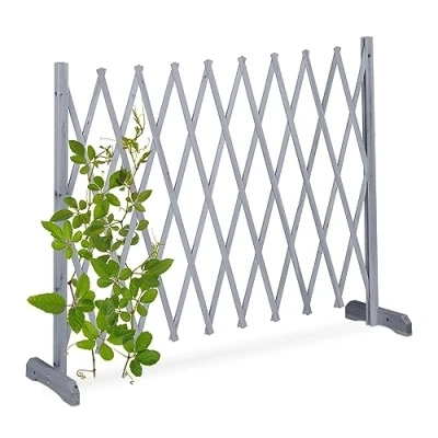 Image de Relaxdays Tuteur à tomates, en bois, plantes grimpantes, non fixe, largeur extensible jusqu’à 275 cm, jardin, gris