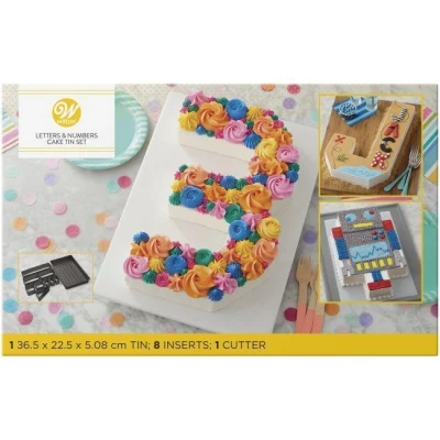 Image de Wilton Countless Celebrations Ensemble de moules à gâteau en forme chiffres et lettres anti adhésif 36,8 x 22,8 cm