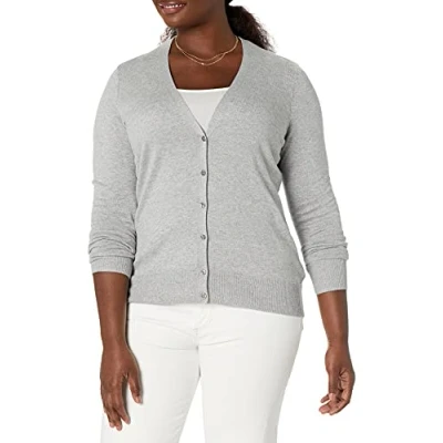 Image de Amazon Essentials Cardigan léger à col en V (Grande Taille Disponible) Femme, Gris Clair Chiné, M
