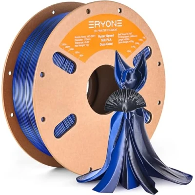 Image de ERYONE High Speed Filament Silk PLA for 3D Printer 1.75mm +/ 0.03mm, Rapid Printing Filament, 30 500mm/s Hyper 1kg(2.2LBS)/Spool, Midnight Blue &amp; Black