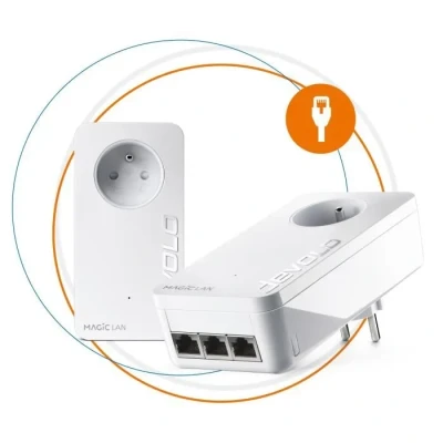 Image de devolo Magic 2 LAN Triple Starter Kit : 2x Adaptateurs CPL, prise Gigogne (2400 Mbits, 4x ports Gigabit Ethernet), idéal pour TV connectée, PC et console de jeux, française