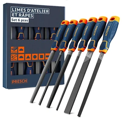 Image de Presch Jeu de limes métal et bois 6 pcs. Kit plus râpe demi ronde, à bout plat, rondes, triangulaires carrées