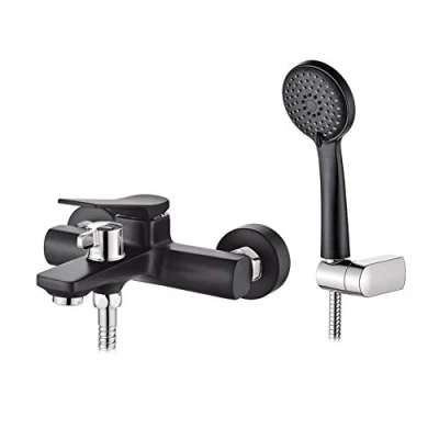 Image de Ibergrif Mitigeur Baignoire avec Douchette (3 Modes) et Flexible de Douche (150cm) Support Robinet Universel G1/2, Mural, Facile à Installer, Laiton, Chromé, Noir