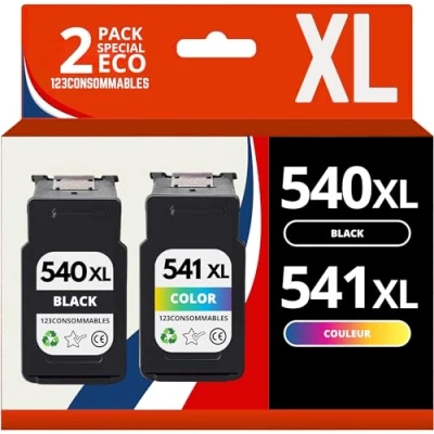Image de 123CONSOMMABLES 540 541 XL 2 Cartouches d&#039;encre Compatibles avec Canon PG CL pour PIXMA MX475 MG3650 MG3550 MG4250 TS5150 TS5151 Neuf
