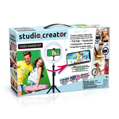 Image de Canal Toys Kit de Création Video Studio Creator Deviens Influenceur Accessoires avec Fond Vert, Trepied et Anneau Lumière dès 8 ans INF 001 Cranberry