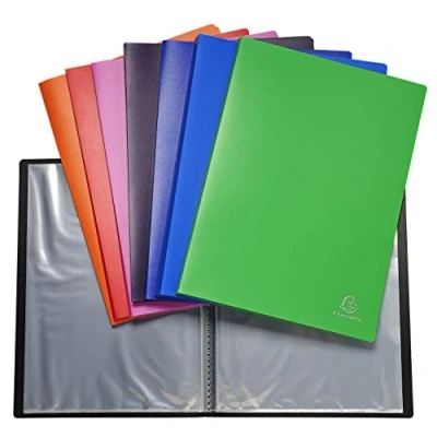 Image de Exacompta Réf. 8820E Paquet de 10 Protège documents OPAK 20 pochettes cristal lisse 40 vues pour format A4 dimensions 24 x 32 cm couverture en polypro semi rigide 8 couleurs assorties