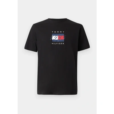 Image de Tommy Hilfiger Linear FLAG Graphic TEE Unisex Tshirt imprimé, Taille: XS, Black