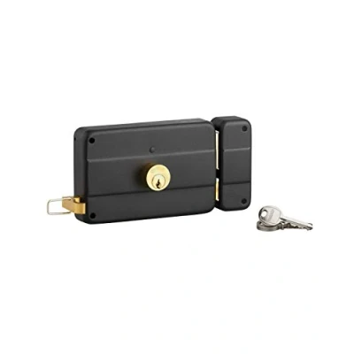 Image de THIRARD Serrure horizontale en applique double entrée à tirage pour porte d&#039;entrée, droit, 140x90mm, axe 70mm, noir, 3 clés
