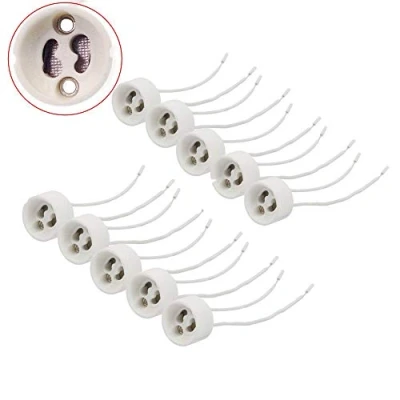Image de JZK 10 x support de lampe en céramique GU10 avec le plomb pour l&#039;ampoule halogène Ampoule à LED CFL, la témoin un fil silicone