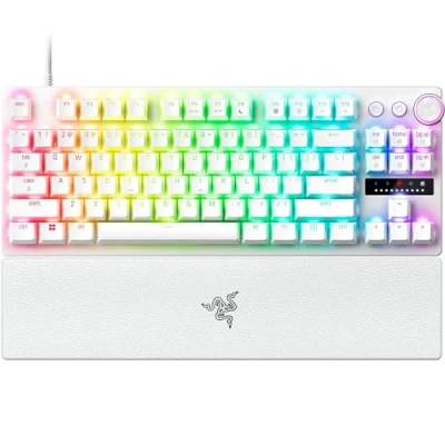 Image de Razer Huntsman V3 Pro Tenkeyless TKL Clavier PC Analogique Optique Esports Snap Tap &amp; Déclenchement Rapide (Roue Multifonction avec 2 Touches, Capuchons PBT) US QWERTY Blanc